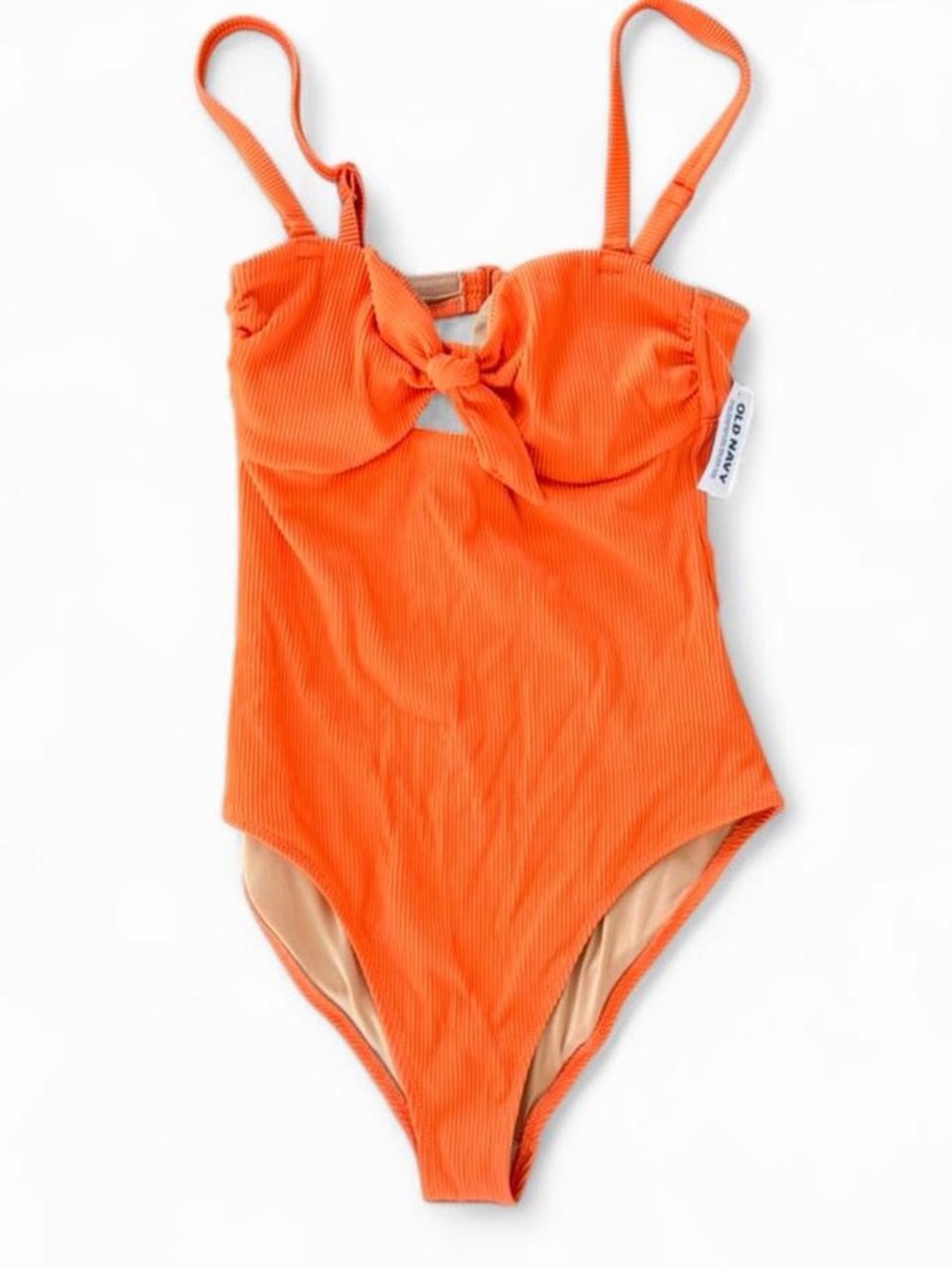 NWT Old Navy Bright Orange Ribbed Cut-Out One-Piece Swimsuit Size XS